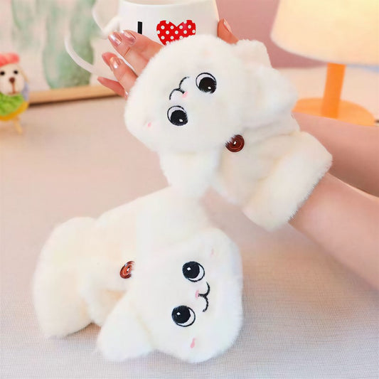Cozy Cartoon Flip Top Gloves - White - One Size - image 0