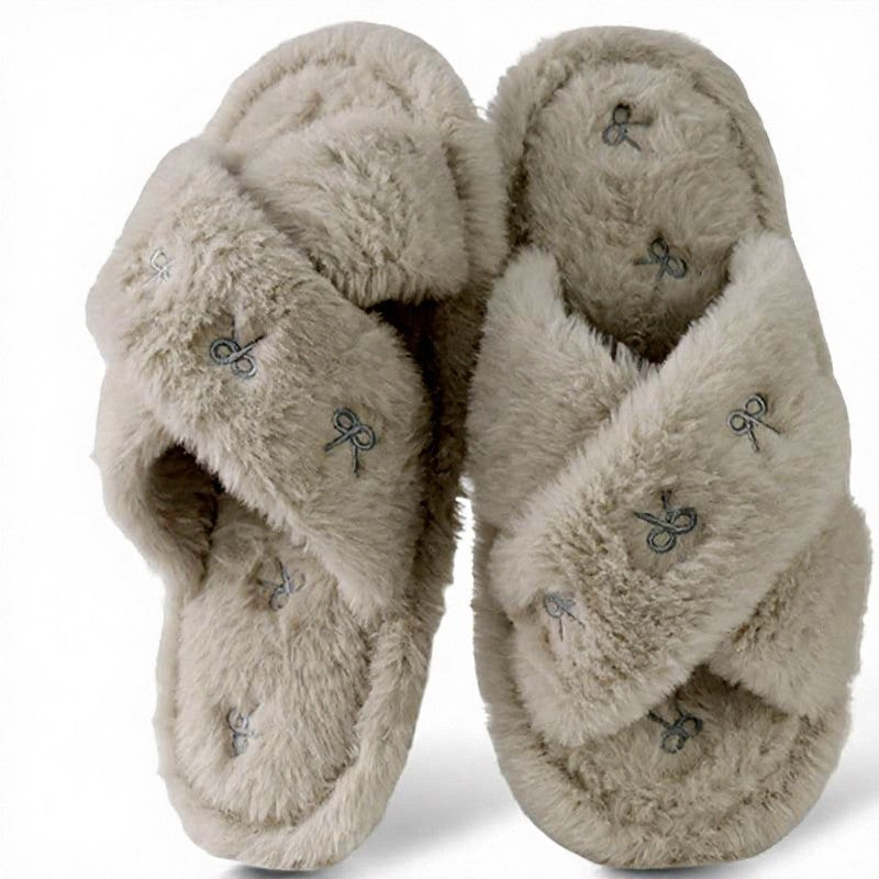 Cross Band Plush Open Toe Slippers - image 8