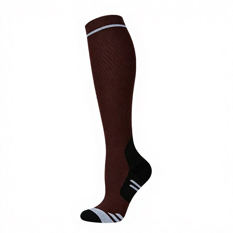 Contrast Stripe Compression Socks(3 Pairs) - Coffee - S/M - image 5