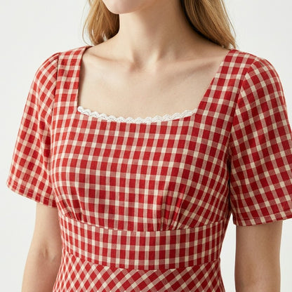 Vintage Gingham Lace Maxi Dress - image 9