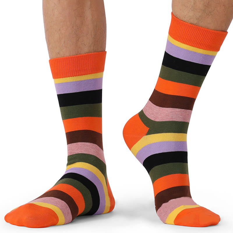 Colorful Striped Cotton Novelty Crew Socks(5 Pairs) - image 1