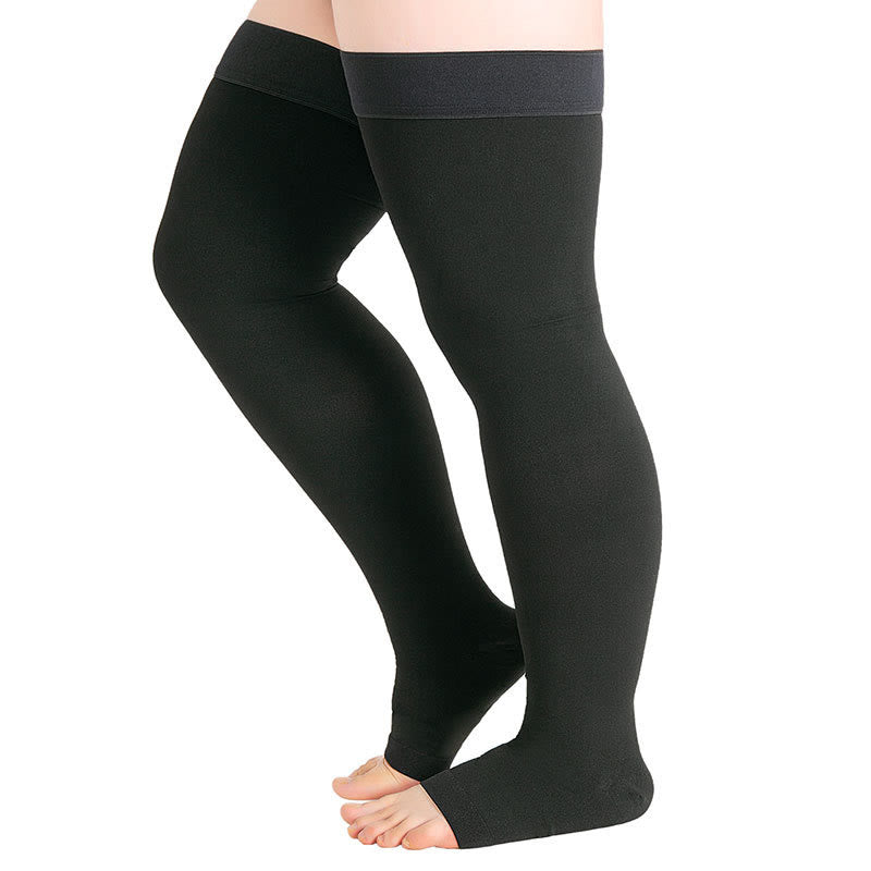 Plus Size Thigh High Open Toe Medical Compression Socks - Black - 5XL - image 3