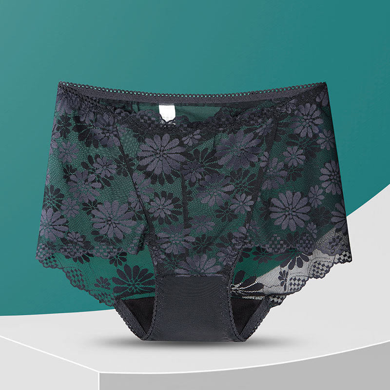 High-Waisted Floral Lace Panty(5 Pairs) - Black - 4XL - image 13