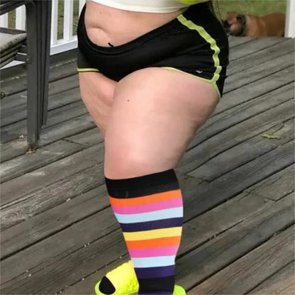 Plus Size Rainbow Print Compression Socks(3 Pairs)