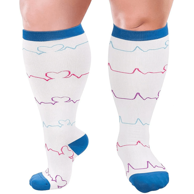 Electrocardiogram Pattern Plus Size Compression Socks(3 Pairs) - White - 4XL - image 7