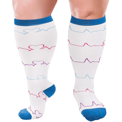 Electrocardiogram Pattern Plus Size Compression Socks(3 Pairs) - White - 4XL - image 7