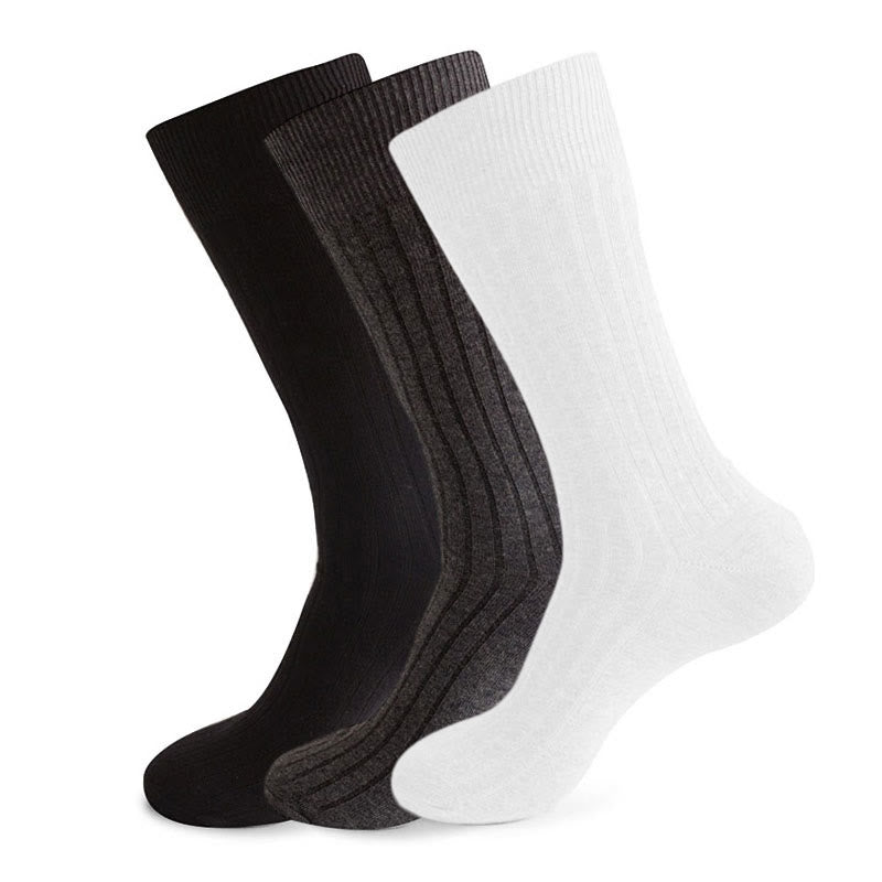 Solid Stripes Crew Socks(3 Pairs) - Black&Dark Gray&White - EU46-50(US12-15) - image 2