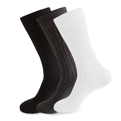 Solid Stripes Crew Socks(3 Pairs) - Black&Dark Gray&White - EU46-50(US12-15) - image 2