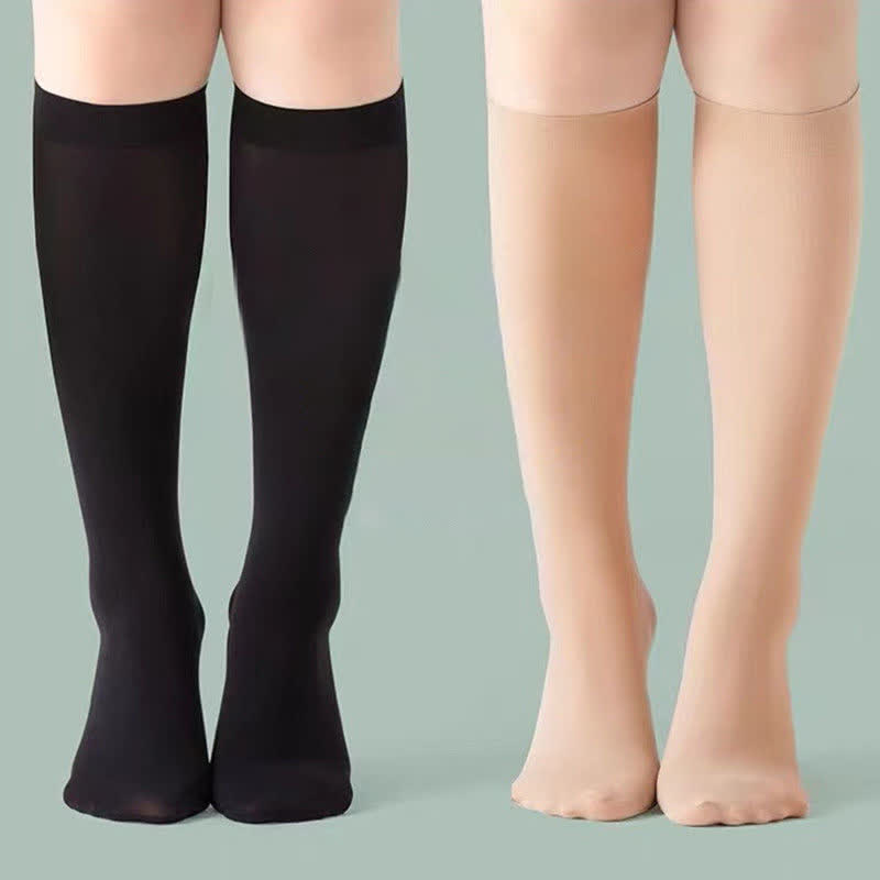 Solid Color Breathable Knee High Socks(2 Pairs) - image 0