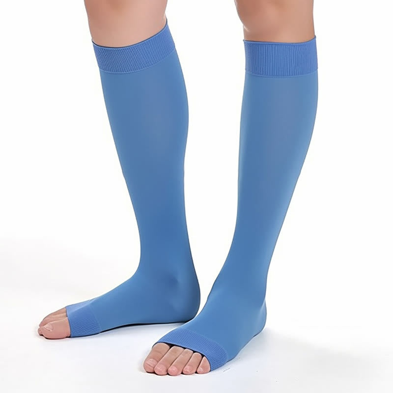Plus Size Multicolor Open Toe Compression Socks  - Blue - 4XL - image 13