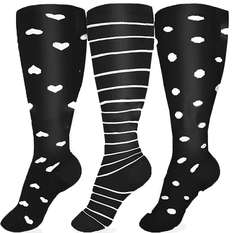 Plus Size White Stripes Compression Socks(3 Pairs) - image 4