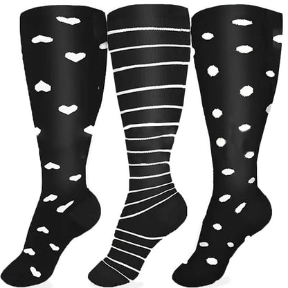 Plus Size White Stripes Compression Socks(3 Pairs) - image 4
