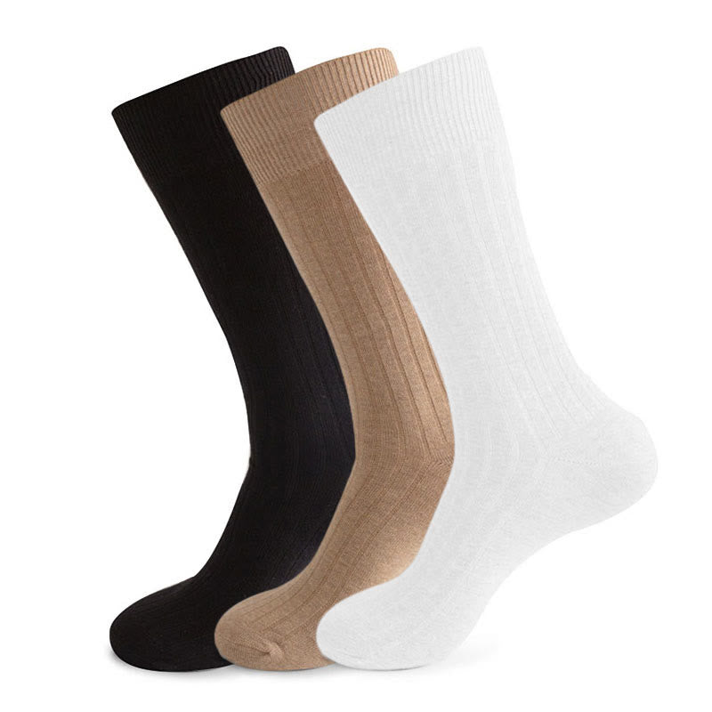 Solid Stripes Crew Socks(3 Pairs) - Black&Khaki&White - EU46-50(US12-15) - image 1