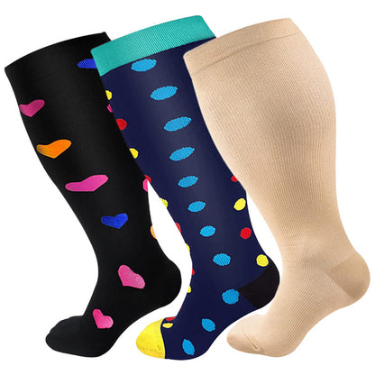 Plusock Skin Heart Dot Plus Size Compression Socks 2XL-7XL(3 Pairs) - Multicolor - 7XL - image 0