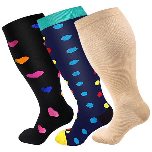 Plusock Skin Heart Dot Plus Size Compression Socks 2XL-7XL(3 Pairs) - Multicolor - 7XL - image 0