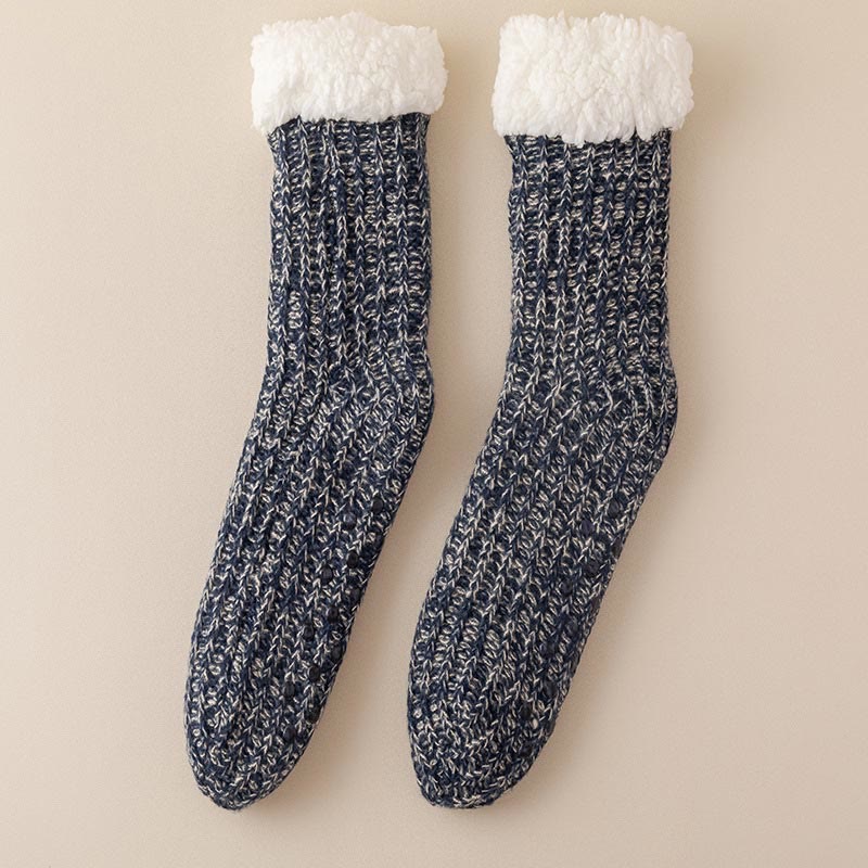 Plus Size Fleece Comfy Thick Slipper Socks(2 Pairs) - Navy Blue - EU36-44(US3-10) - image 18