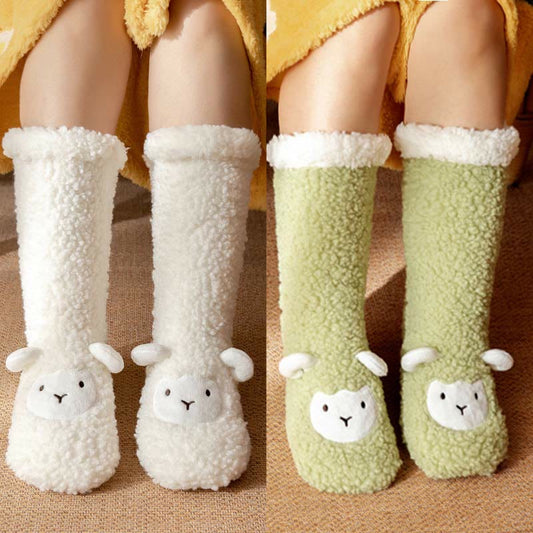 Lamb Design Coral Fleece Winter Slipper Socks - image 0