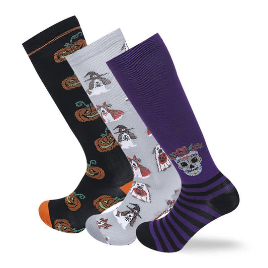  Halloween Comfy Cotton Fashion Compression Socks(3 Pairs) - Multicolor - L/XL - image 0