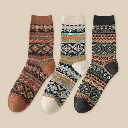 Retro Breathable Quarter Socks(3 Pairs) - Brown+Beige+Dark Grey - EU39-46(US6-12) - image 10
