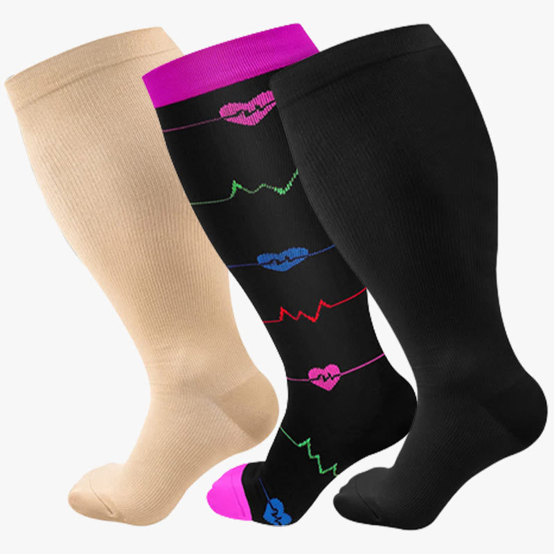 Plusock Purple Electrocardiogram Solid Plus Size Compression Socks 2XL-7XL(3 Pairs) - Multicolor - 7XL - image 2