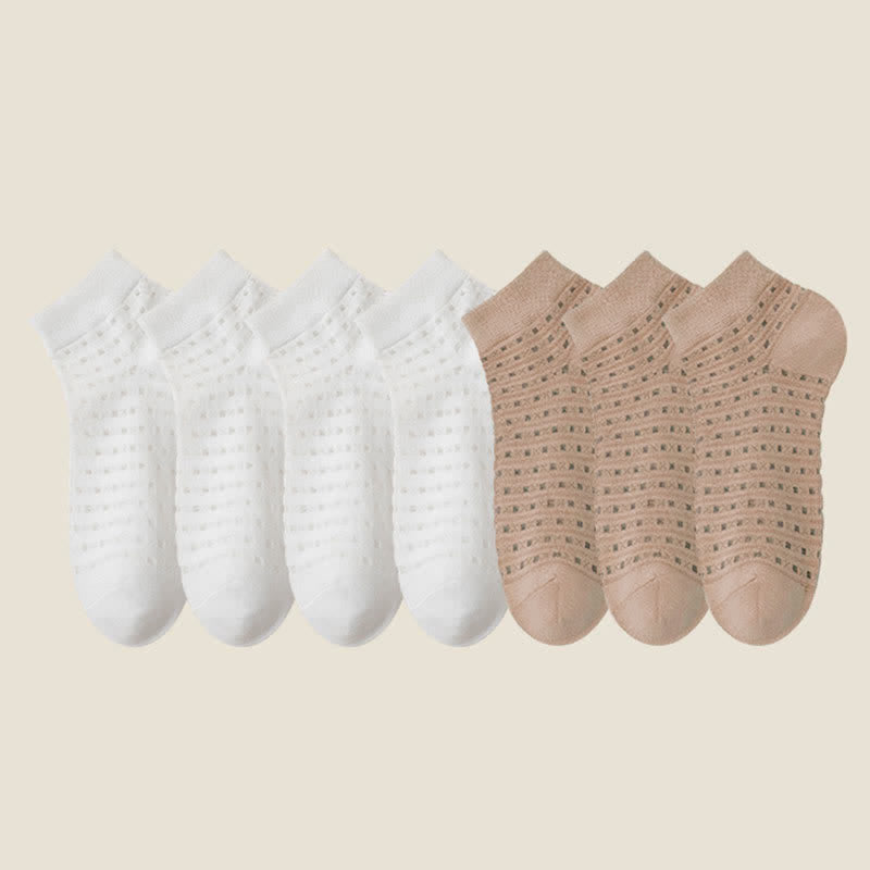 Hollow Mesh Ankle Socks(7 Pairs) - White*4+Khaki*3 - EU38-44(US5-11) - image 15