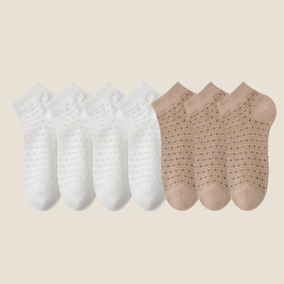 Hollow Mesh Ankle Socks(7 Pairs) - White*4+Khaki*3 - EU38-44(US5-11) - image 15