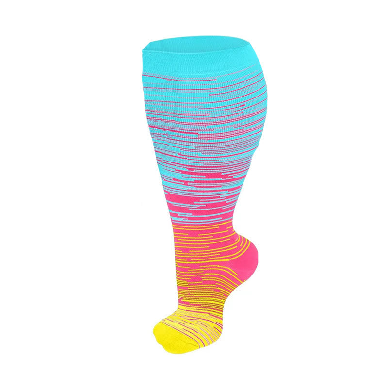 Plus Size Bright Stripe Compression Socks 2XL-7XL(3 Pairs) - Pink - 7XL - image 12