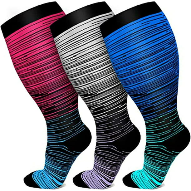 Colorful Cool Lines Plus Size Compression Socks 2XL-7XL(3 Pairs) - Multicolor - 7XL - image 2