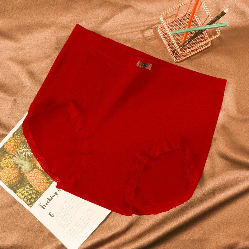 High-Waisted Breathable Lace Panty(5 Pairs) - Red - Fits 195-280lbs - image 10