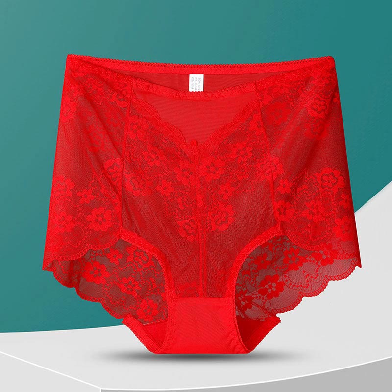 High-Waisted Floral Panty(5 Pairs) - Red - 3XL - image 6
