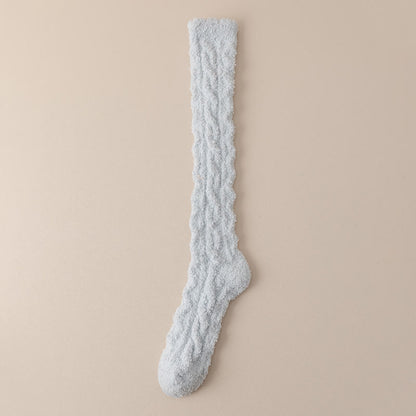 Coral Fleece Thermal Knee High Socks(5 Pairs) - Light Blue - Fits 220lbs - image 8