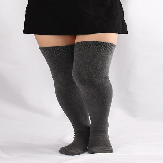 Dark Grey Thigh High Socks - Dark Grey - One Size - image 0