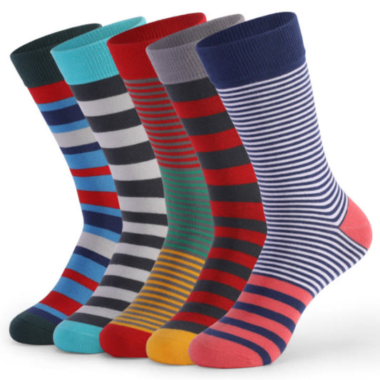 Vintage Colorful Striped Crew Socks(5 Pairs) - image 0
