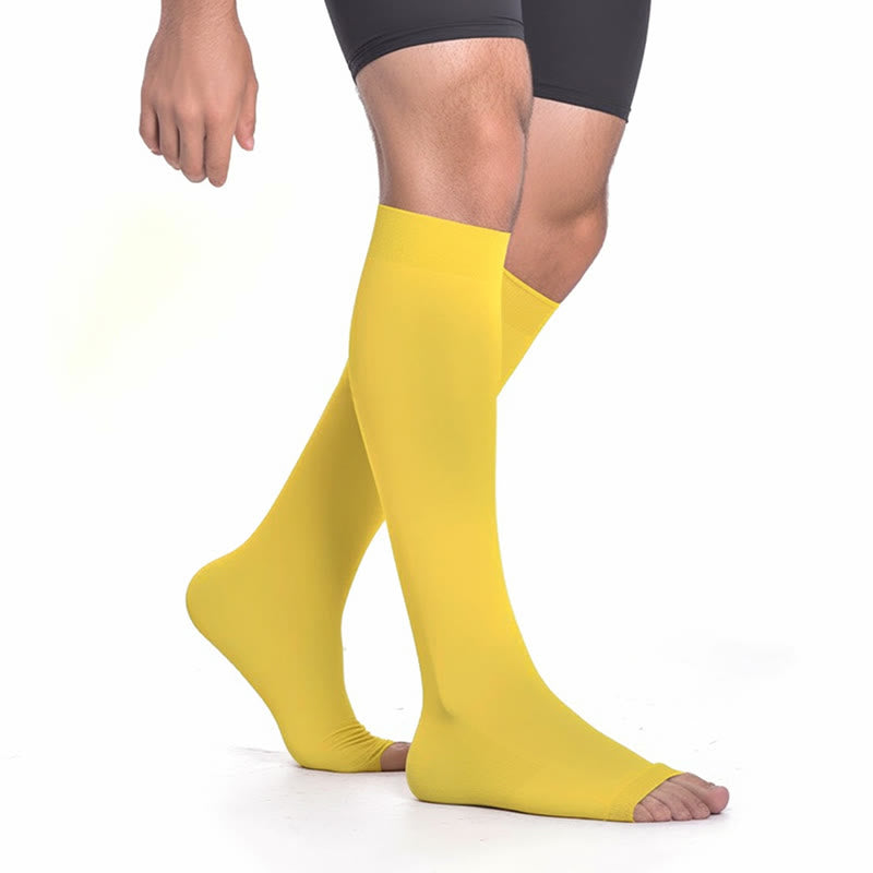 Plus Size Multicolor Open Toe Compression Socks  - Yellow - 4XL - image 9