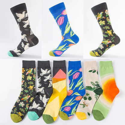 Tulip Dove Pattern Crew Socks(6 Pairs) - image 0
