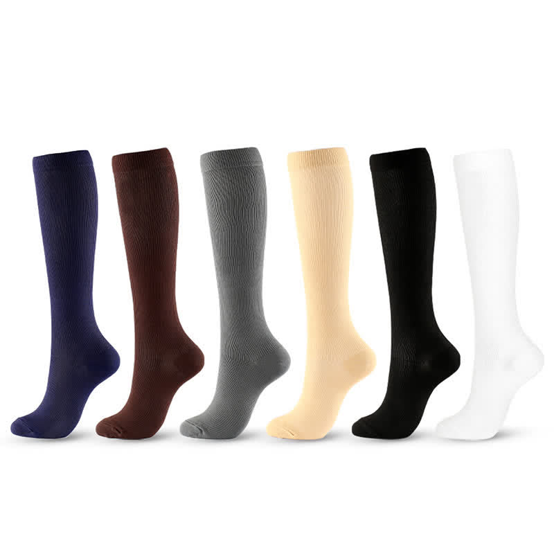Plus Size Solid Color Anti-slip Compression Socks(6 Pairs) - Multicolor - XXL - image 0