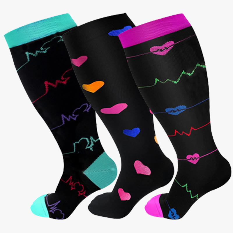 Electrocardiogram Heart Plus Size Compression Socks(3 Pairs) - image 7