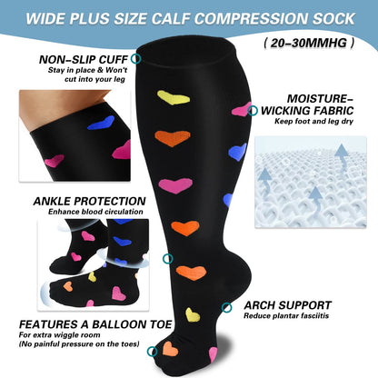 Plusock Heart Pattern Plus Size Compression Socks 2XL-7XL(3 Pairs) - image 2