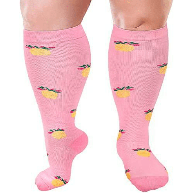 Plusock Pink Pineapple Plus Size Compression Socks 2XL-7XL(3 Pairs) - image 0