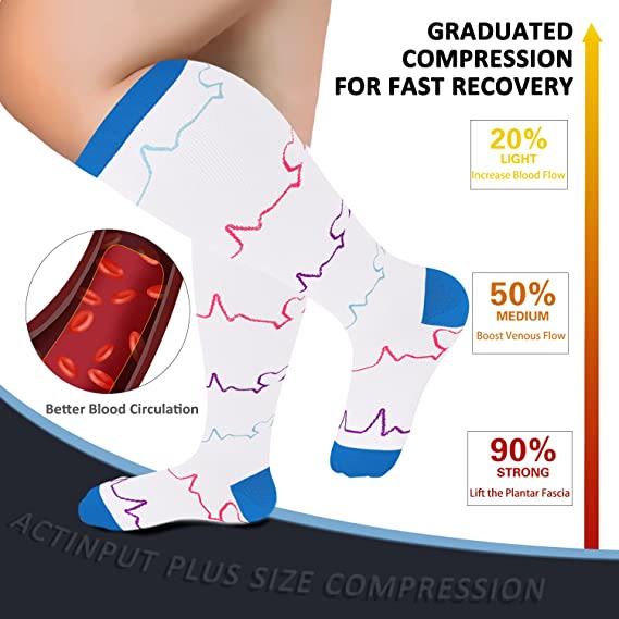 White Electrocardiogram Plus Size Compression Socks(3 Pairs) - image 1