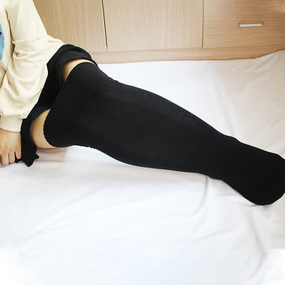 Cotton Thick Thigh High Socks - Black - Normal - image 4