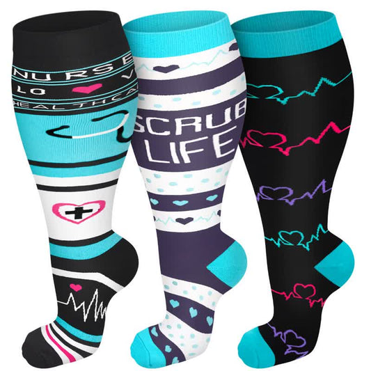 Plus Size Stethoscope Compression Socks(3 Pairs) - Multicolor - 4XL - image 0