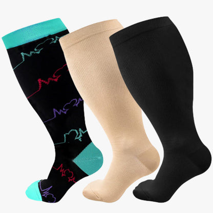 Blue Electrocardiogram Solid Plus Size Compression Socks(3 Pairs) - image 3