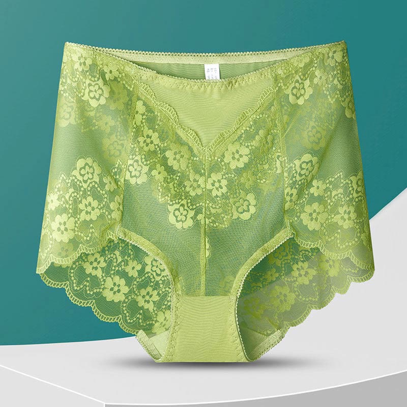 High-Waisted Floral Panty(5 Pairs) - Light Green - 3XL - image 14