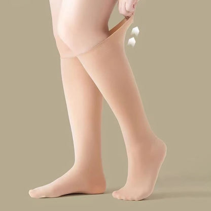 Solid Color Breathable Knee High Socks(2 Pairs) - Nude - XL - image 3