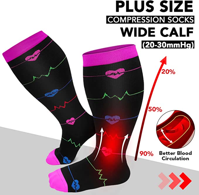 Plusock Black Electrocardiogram Heart Plus Size Compression Socks 2XL-7XL(3 Pairs) - image 1