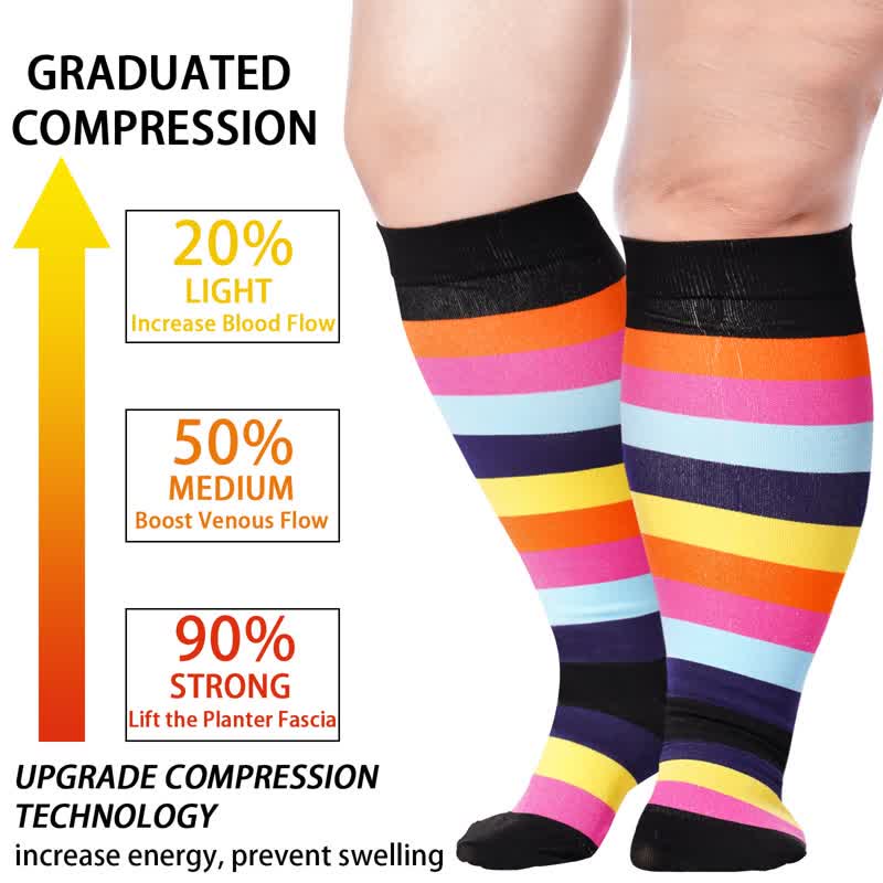  Plus Size Rainbow Print Compression Socks(3 Pairs) - image 1