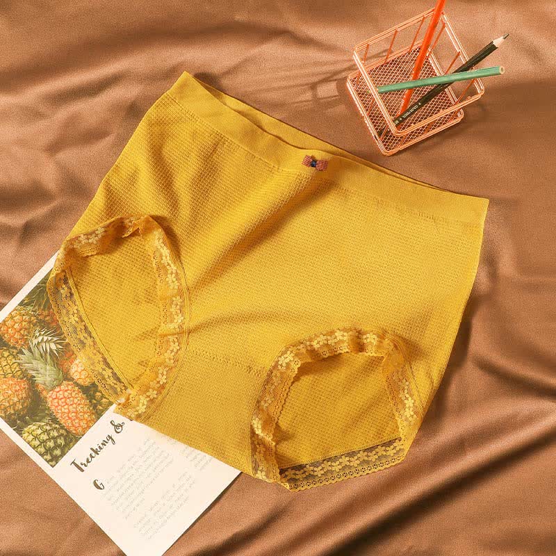 High-Waisted Breathable Lace Panty(5 Pairs) - Yellow - Fits 195-280lbs - image 14