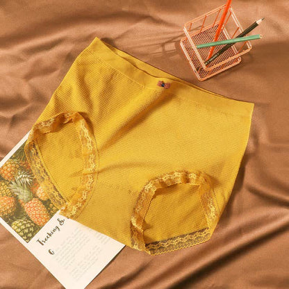 High-Waisted Breathable Lace Panty(5 Pairs) - Yellow - Fits 195-280lbs - image 14