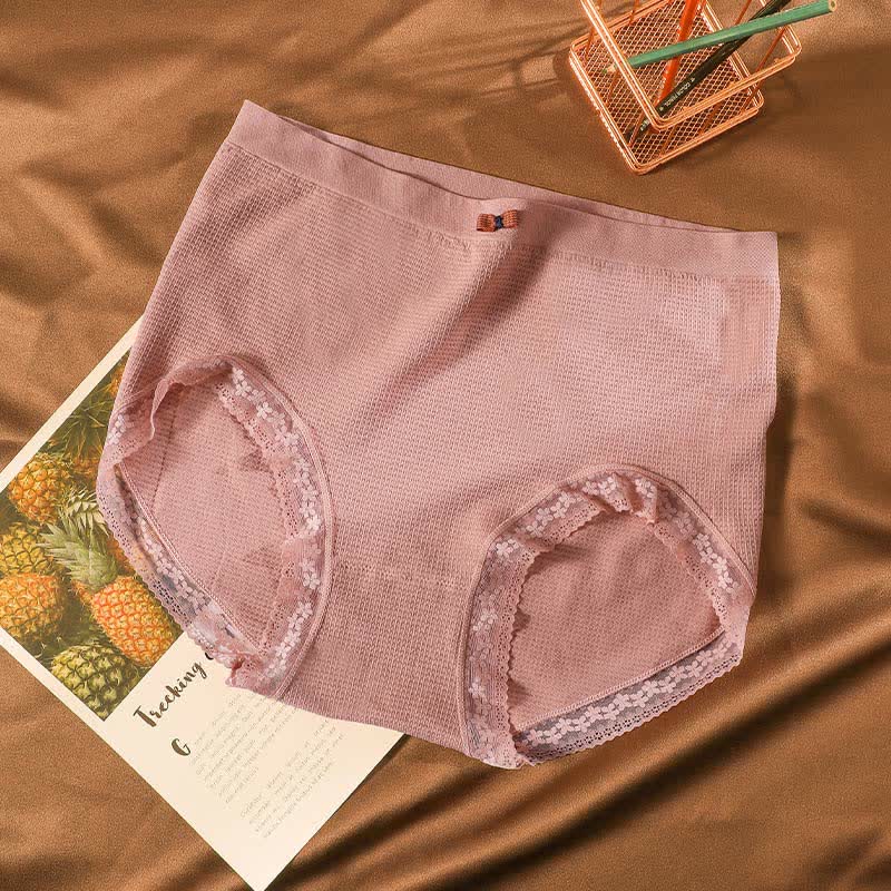 High-Waisted Breathable Lace Panty(5 Pairs) - Pink - Fits 195-280lbs - image 15